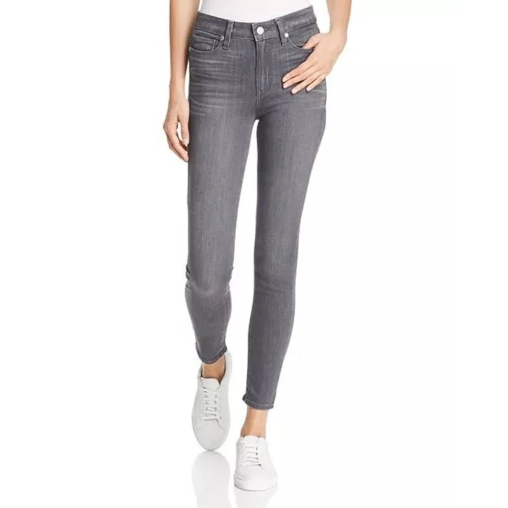 PAIGE Hoxton High Rise Ankle Skinny Jeans Gray Raw Hem Stretch Denim Womens 25‎
